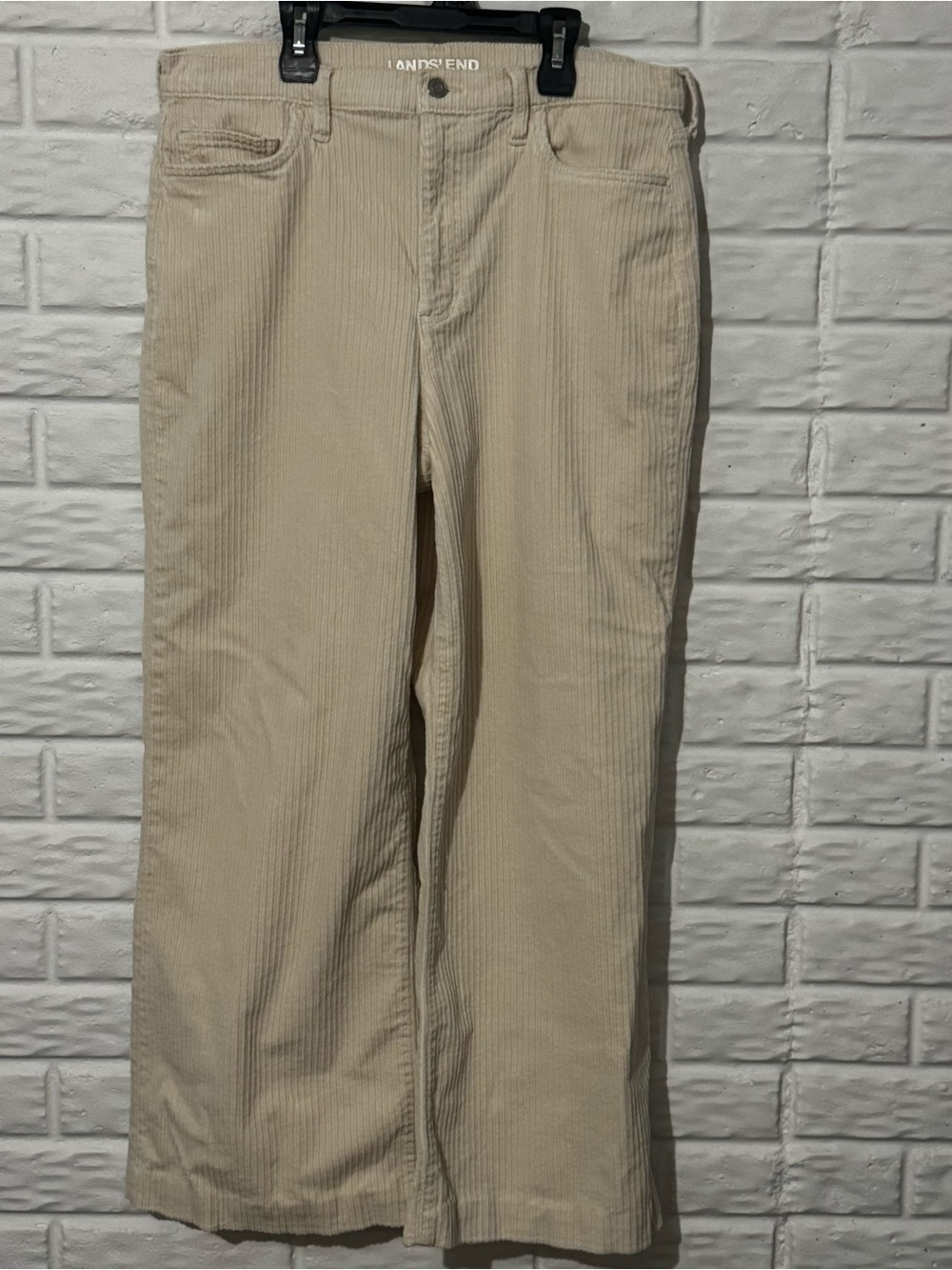 Y2K Lands' End Corduroy Baggy Wide Leg Pants Women’s 14 Cream Ivory Straight